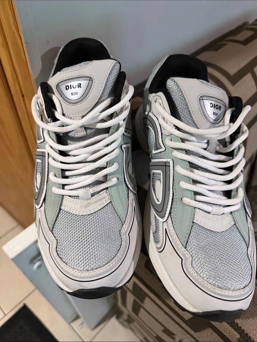 Dior Men’s Mint Green & Gray B22 Low-Top Sneakers - Picture 2 of 7